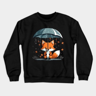 Red Fox Rainy Day With Umbrella Crewneck Sweatshirt